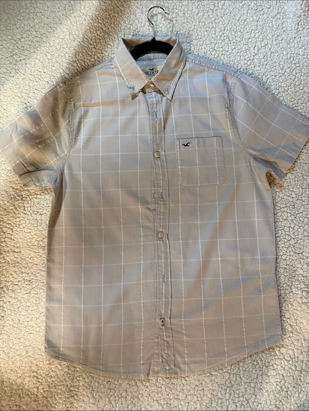 Hollister Men’s Short-Sleeve Button-Down Shirt - Light Gray Windowpane